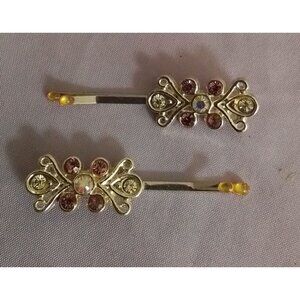 Set Of 2 Vintage Rhinestone Hair Clips Bobby Pins